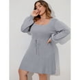 thumbnail image 2 of Women's Plus Size Elegant Square Neck Sweater Dress Midi Casual Tie Waist Dress, 2 of 5