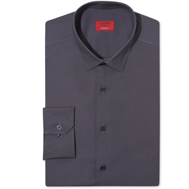 Alfani Camisa de vestir con botones elásticos para hombre gris oscuro 15-15.5 Alfani Button-Front