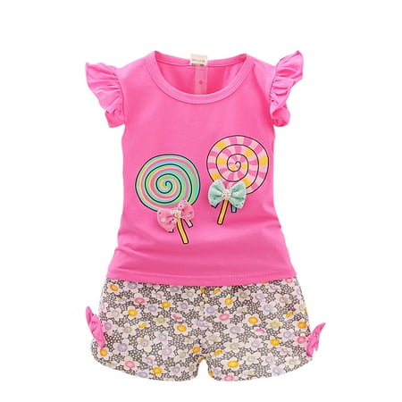 

EHTMSAK Infant Baby Toddler Children Girl 2PCS Outfits Sleeveless Summer Clothing Set T Shirts and Set Hot Pink 3M-2Y 80