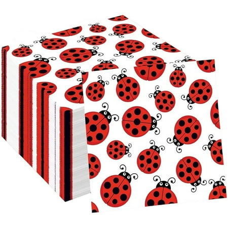 100pcs Ladybug Paper Napkins Fancy Cute Ladybug Lunch Dinner Tableware Disposable Paper Napkin Set Party Decorations