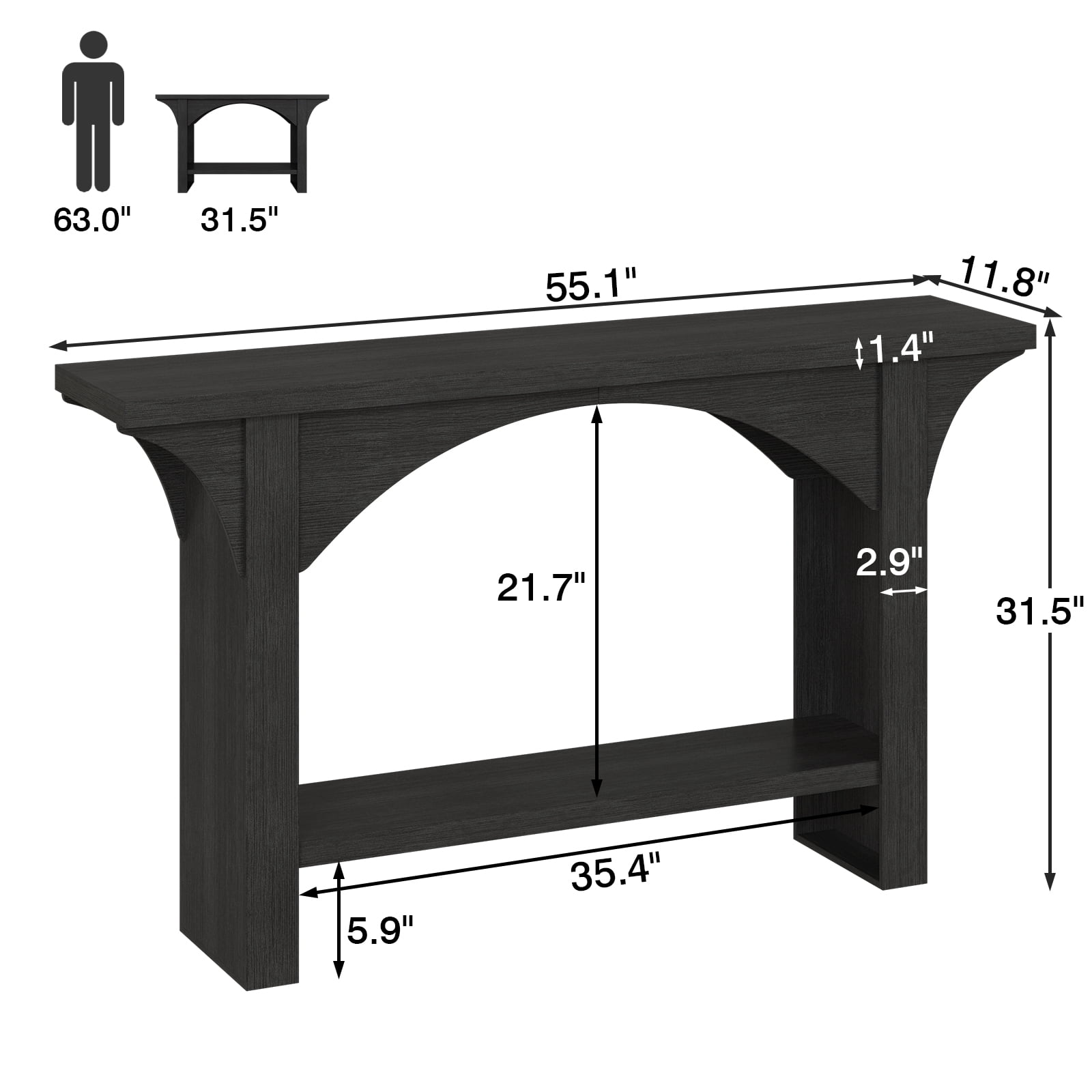 Tarnorci 55" Console Tables for Entryway Hallway, Living Room，	black