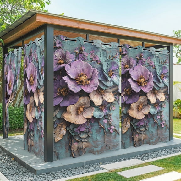 Outdoor Waterproof Patio Curtain 84" Length-1 panel,Retro Colorful Flower Outside Privacy Curtains Blackout Grommet Drapes for Porch Pergola,Pastoral Botanical on Shabby Back