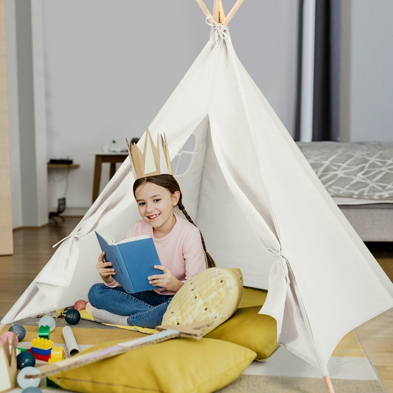 LELINTA Teepee Tent for Kids Foldable Tent - 4 Wood Poles | Playhouse for  Kids | Large Teepee Tents Kids Teepee Tent | Plastic Poles -Portable