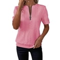 thumbnail image 2 of Hrsba Women Sweatshirts Crew Neck Quarter Zip Short Sleeve Loose Casual Pullover Light Daily Fashion Top Sweatshirt, 2 of 8
