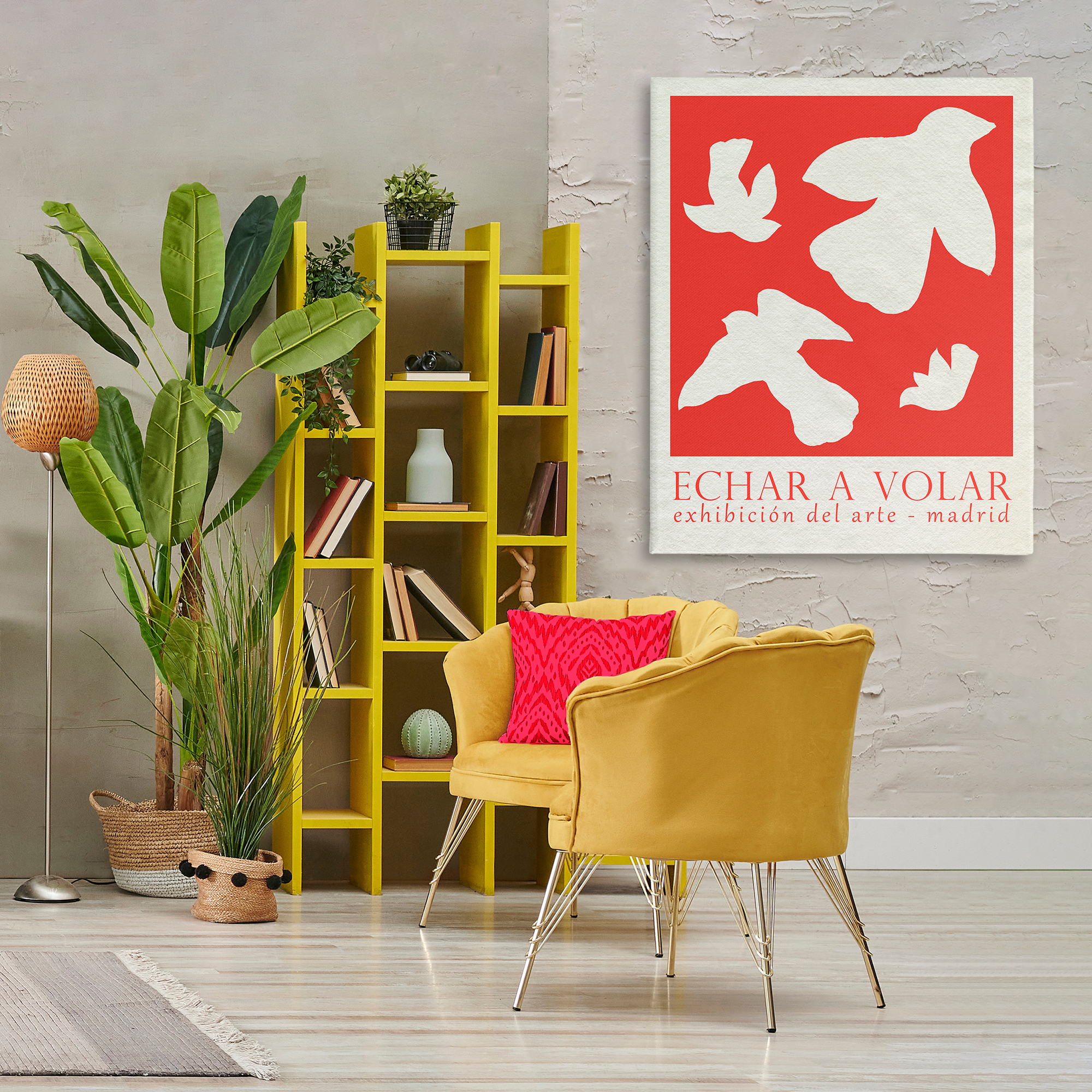 Stupell Industries Classic Exhibition Red Birds Typography Painting Gallery Wrapped Canvas Art Print Wall Art, 36 x 48