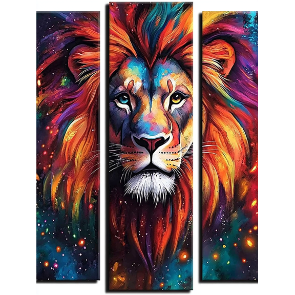 Colorful Lion Head Portrait Decorative Painting/Canvas Art, Suitable for Decorating Living Room, Bedroom, Office, Study, Dining Room, Hallway, Hotel, Restaurant and Apartment, Modern Home.