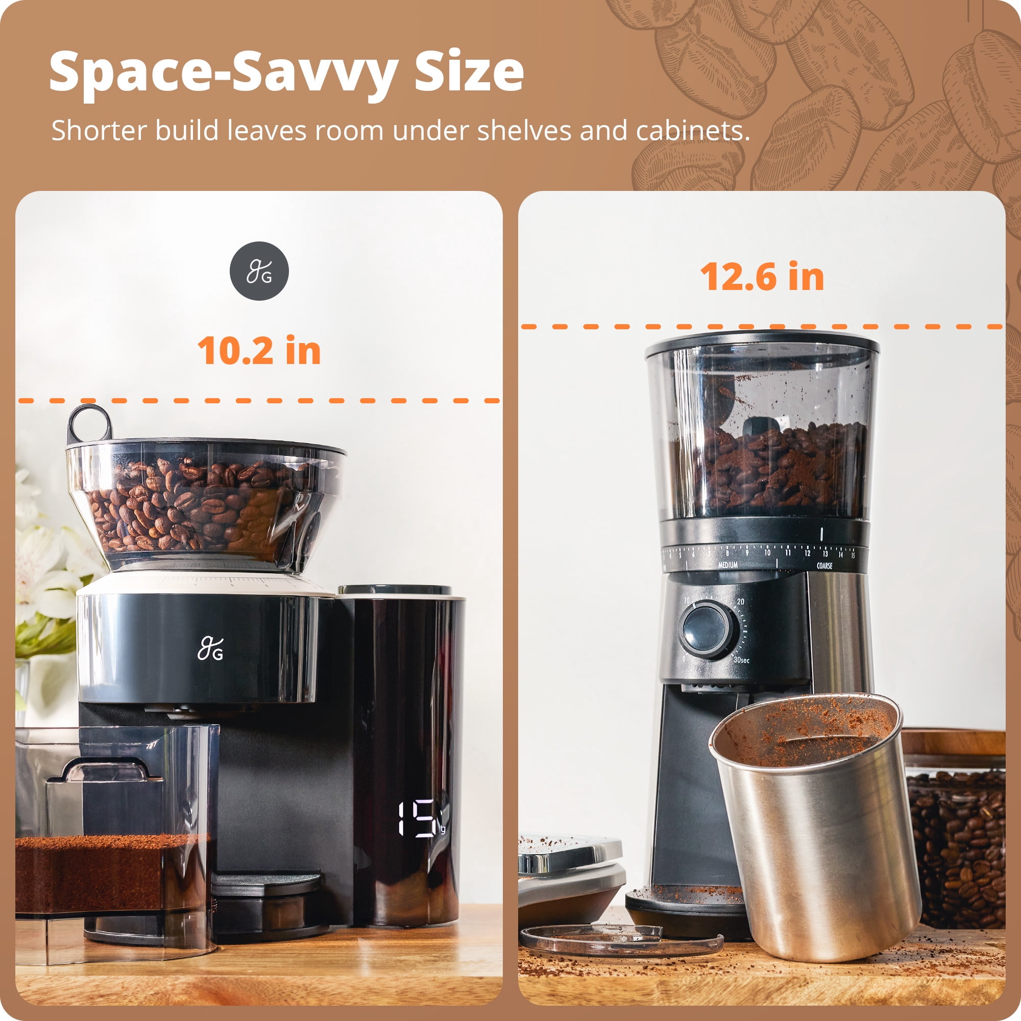 Greater Goods Burr Coffee Grinder, 8 Precise Grind Settings, 3-10 Cup, Espresso, Cupping, AeroPress, V60, Chemex, French Press, Toddy, Adjustable Settings & Built-in Scale (Onyx Black)