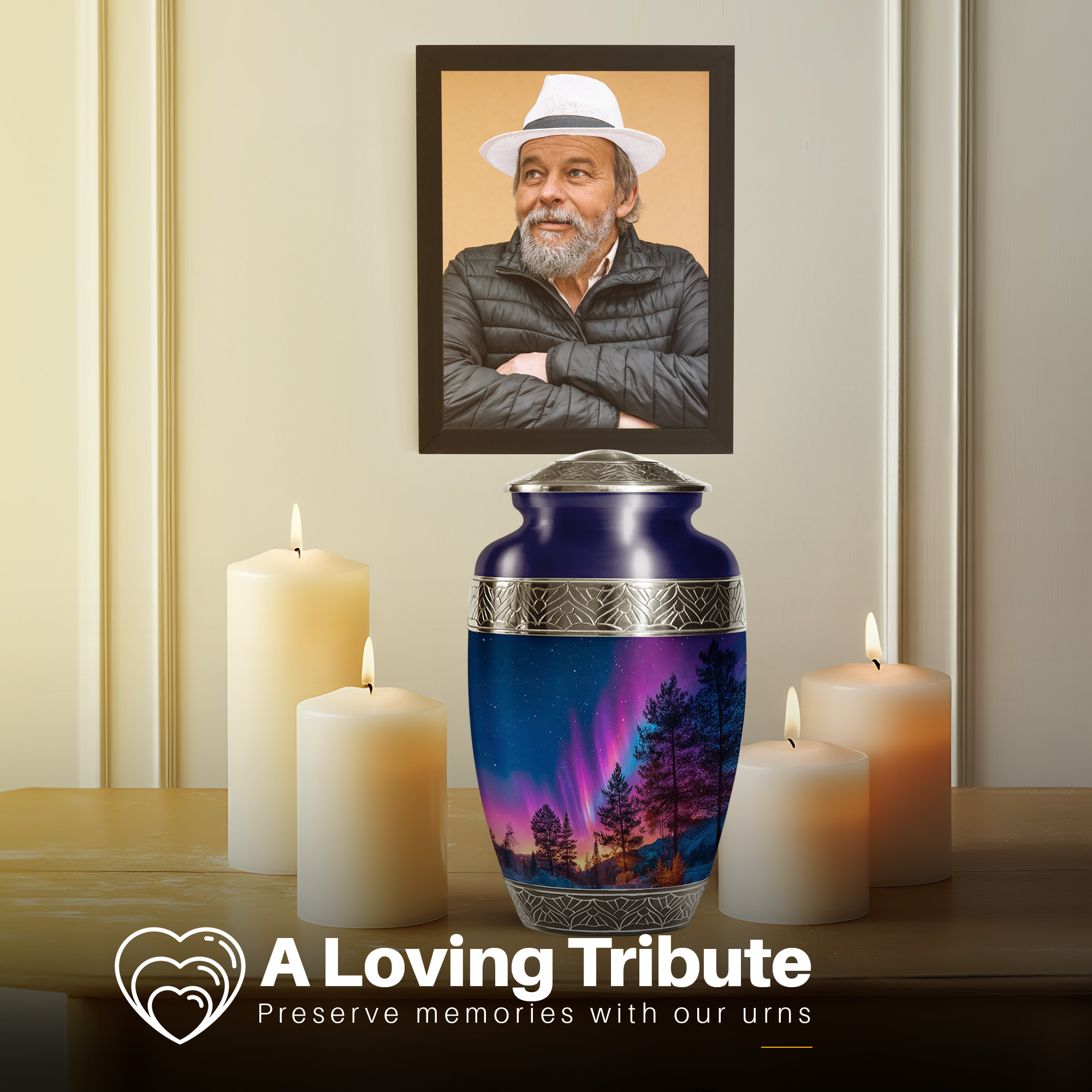 YATSKIA Northern Lights Large Memorial Urns for Human Ashes Adult Man, Decorative Cremation Urn for Ashes for Women, (200 Cubic, Large 10 Inch)