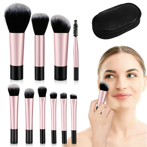 10 mini brochas de maquillaje, brochas de maquillaje pequeñas, brochas de maquillaje de viaje, brochas de maquillaje completas, artículos esenciales de viaje