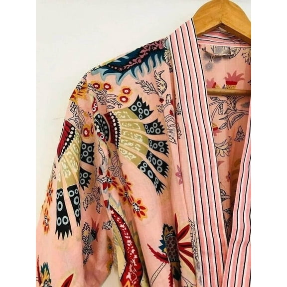 Cotton Kimono Robe Dressing Gown, Block Print Bridesmaid Robe, Summer Nightwear, One Size