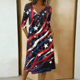 thumbnail image 2 of Women's Independence Day 250 Years Anniversary Floral and Flag Print Dress 3/4 Sleeve Button Neck Midi Dress Loose Fit Casual Patriotic Summer USA Flag Dress for Daily Wear Navy M, 2 of 4