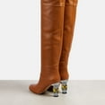 thumbnail image 3 of FSJ Women Sexy Round Closed Toe Over The Knee Boots Crystal Chunky Thigh High Boots Pull On Stretch Wide Calf Dress Long Boots Shoes Size 13 Brown, 3 of 5