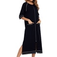 thumbnail image 3 of Previn Women's House Coat Zipper Zip Up Maternity Robe House Dress Pocket Summer Nursing Nightgown Soft Zip Up Comfy Housecoat Loose Sleepwear Black Small, 3 of 4
