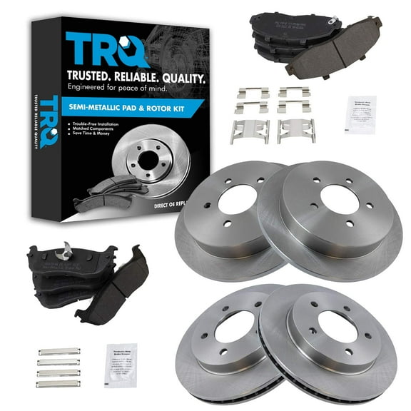 TRQ Front and Rear Brake Pad & Rotor Kit Brake Pads Brake Rotor Semi-Metallic Fits Select 1997-2003 Ford F-150 2004 F-150 Heritage