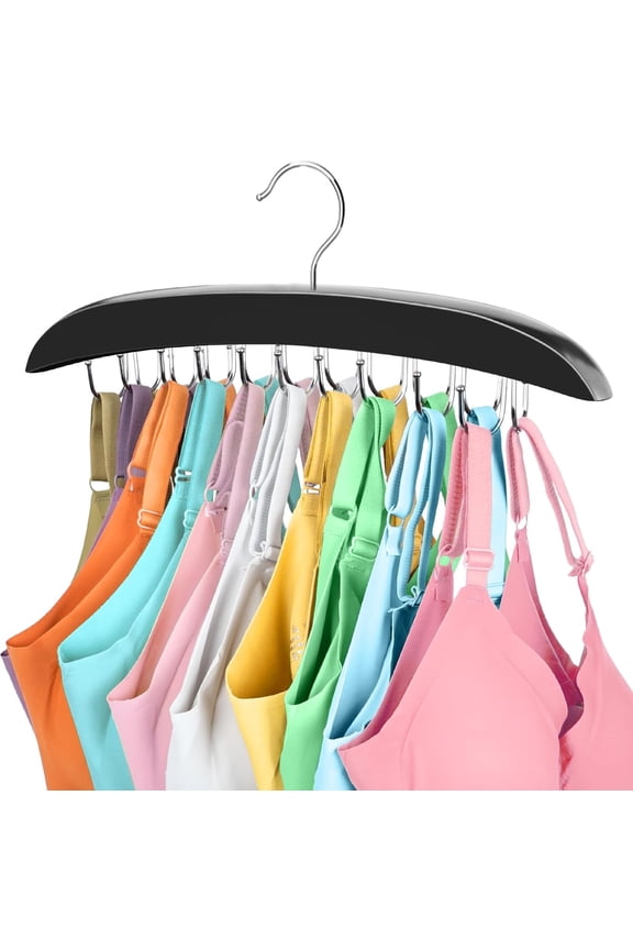 360 Rotating Bra Organizer, Space Saving w/20 Foldable Metal Hooks, Tank Top Hanger Closet Organizers and Storage for Camisoles/Tank Tops/Belts/Scarves Black