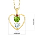 thumbnail image 2 of 18K Yellow Gold Plated Silver Green Peridot Sky Blue Aquamarine and Red Garnet Pendant Necklace for Women (0.76 Cttw, Gemstone August Birthstone, Heart 5MM and 4MM, with 18 inch Silver Chain), 2 of 3