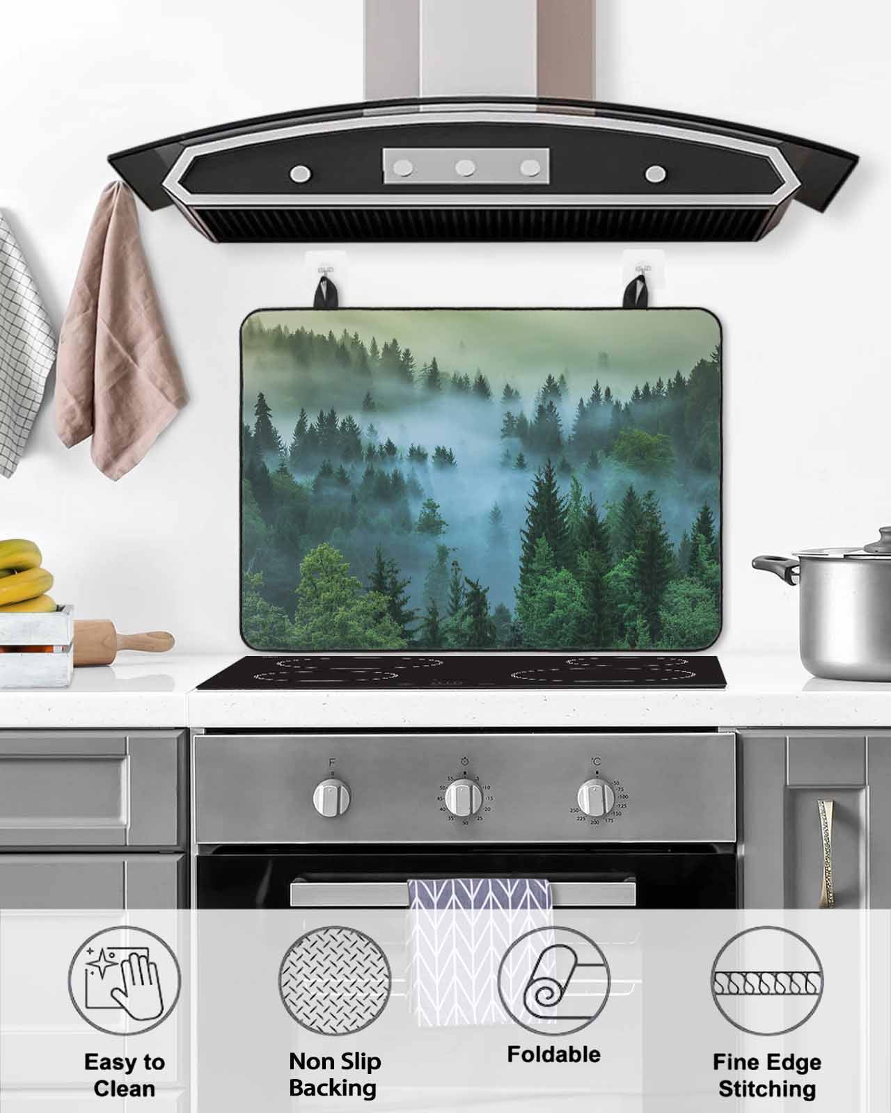 Large Induction Cooktop Protector Mat Mountain Stove Top Covers for Electric Stove, Forest Green Trees Modern Art Decorative Stove Burner Cover Mats, Glass Top Stove Cover