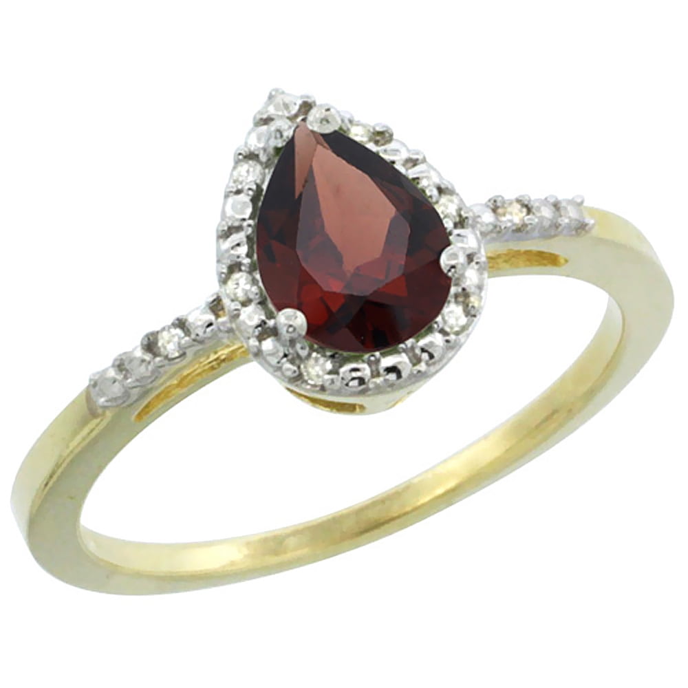 14K Yellow Gold Diamond Natural Garnet Ring Pear 7x5mm, sizes 5-10 by WorldJewels