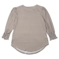 thumbnail image 7 of Women's Tops Casual T Shirt Crew Neck 7/8 Sleeve Loose Fit Ripple Pattern Blouse, 7 of 7