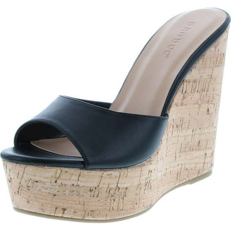 

BAMBOO Women s Clear Band Platform Wedge Slide