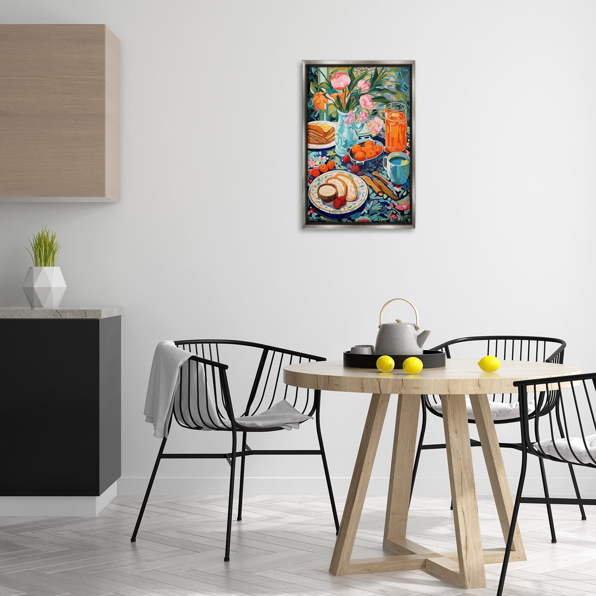 Stupell Industries Bright Breakfast Spread Food & Beverage Painting Gray Floater Framed Canvas Art Print Wall Art, 17 x 25