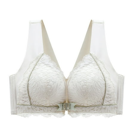 Audhol Bras for Women Bras Tank No Wire Bras for Women Padded Bra Lace Front Close Sexy Front Closure Bralettes Bra Front Closure Push Up White 2XL