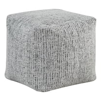 Modern Pouf Ottoman- Black White Textured Chenille- 16 Inch Square