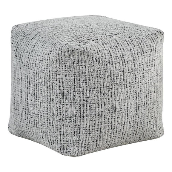 Modern Pouf Ottoman- Black White Textured Chenille- 16 Inch Square
