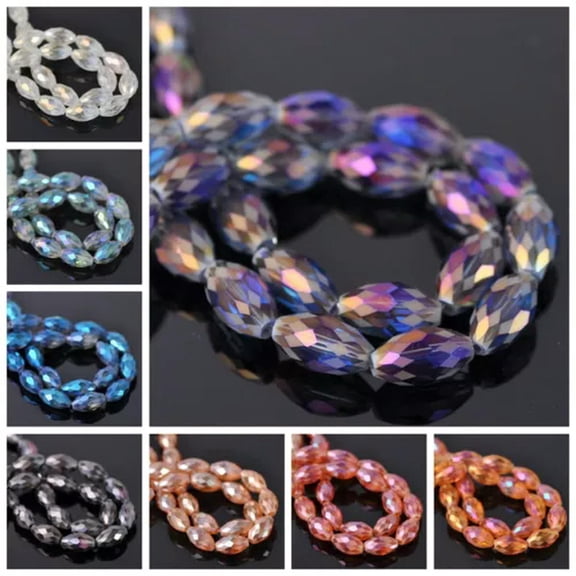 U8MO 20pcs 13x8mm Oval Faceted Matte Crystal Glass Loose Beads for Jewelry Making-Random Mixed
