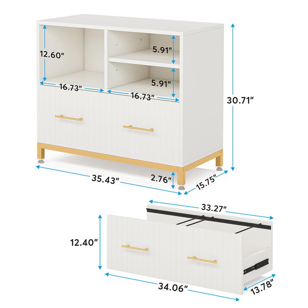 GVN File Cabinet, Office Filing Cabinet,Lateral File Cabinet Printer Stand with Drawer & Open Storage Spaces,White