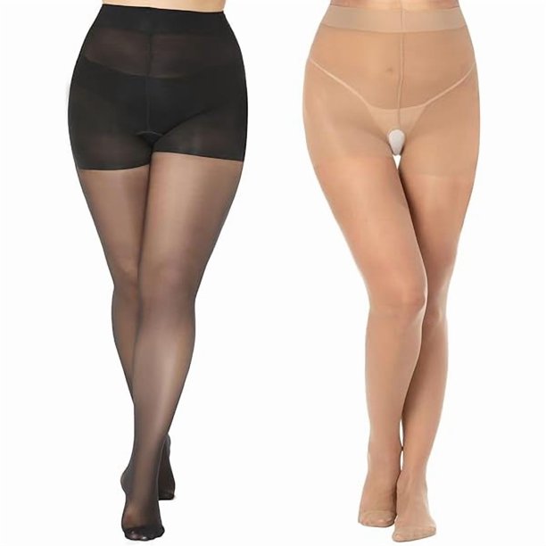 Chenchen Women's Plus Size Control Top Stockings 12D Gusset Free Sheer Tights Moderate Tummy Control Pantyhose for Curvy Women