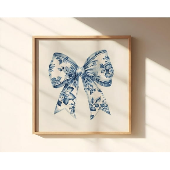Blue Bow Print, Coquette Room Decor, Coastal Wall Art, Blue Nursery Wall Art, Balletcore Wall Art, Grandmillenial Art, Wall Art, Modern Wall Decor, 8x12 UNFRAMED