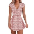 thumbnail image 1 of YAGHYAGH Womens Summer Beach Short Sleeve V Neck Floral Mini Dress, 1 of 2