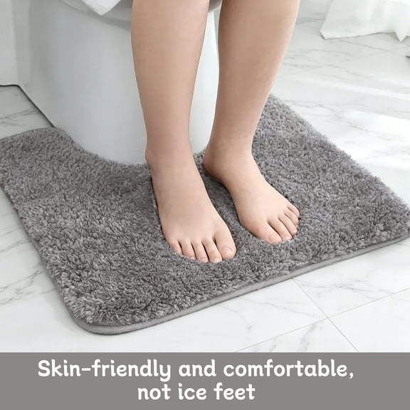 U Shaped Contour Bath Rug 20x24 Inch, Non-Slip Water Absorbent Soft Plush Toilet Mat for Bathroom, Machine Washable, Available in Gray Black