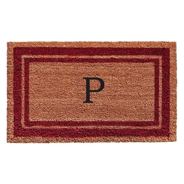 Calloway Mills 152992436P 24 x 36 in. Burgundy Border Monogram Rectangular Doormat, Natural - Letter P