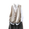 thumbnail image 3 of Sexlip Women V Neck Knit Vest Sleeveless Colorful Button Front Loose Fit Thick Knit Cardigan Waistcoat Casual Transitional Layering Outerwear Beige Free Size, 3 of 6