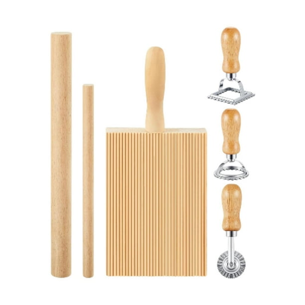 Juego de herramientas para hacer pasta, cortador de pasta de madera, máquina para hacer ñoquis y ravioles 6 piezas