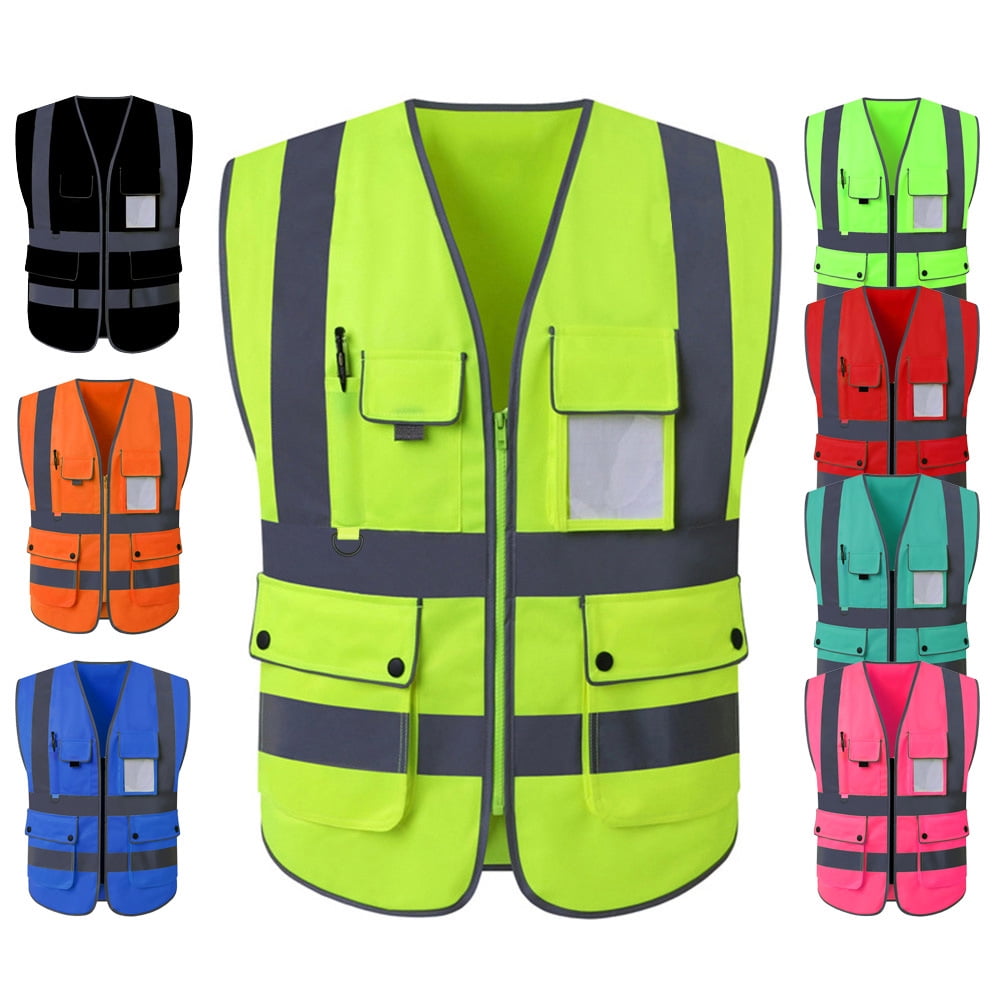 TOPTIE 8 Pockets High Visibility Safety Vest ANSI ISEA Class 2 Reflective Vest-Neon Orange-XL