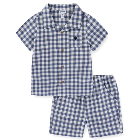 Sperry Woven Gingham Button Down Shirt and Short Set (Baby Boys), 2 Piece Set, Sizes 3M-24M