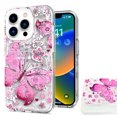 thumbnail image 1 of Funda transparente de doble capa para Apple iPhone 16 Pro/16Pro (6.3"), antigolpes (doble capa, rosa y mariposa), 1 of 5