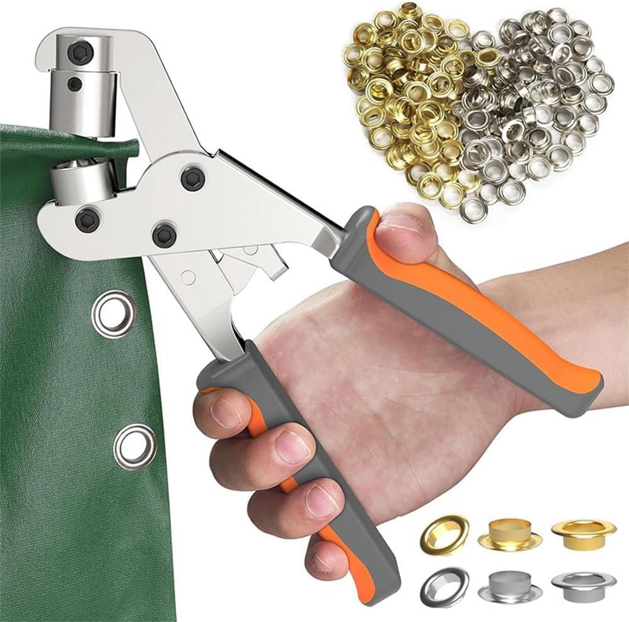Boksene Eyelet Pliers for Tarpaulins, Boksene Eyelet Pliers Set, 0.39 in/10.5mm Eyelets and Grommets Punch Plier Kit with 100pcs Silver Grommets, for Fabrics, Canvas, Tarpaulin and More (1pcs-A)