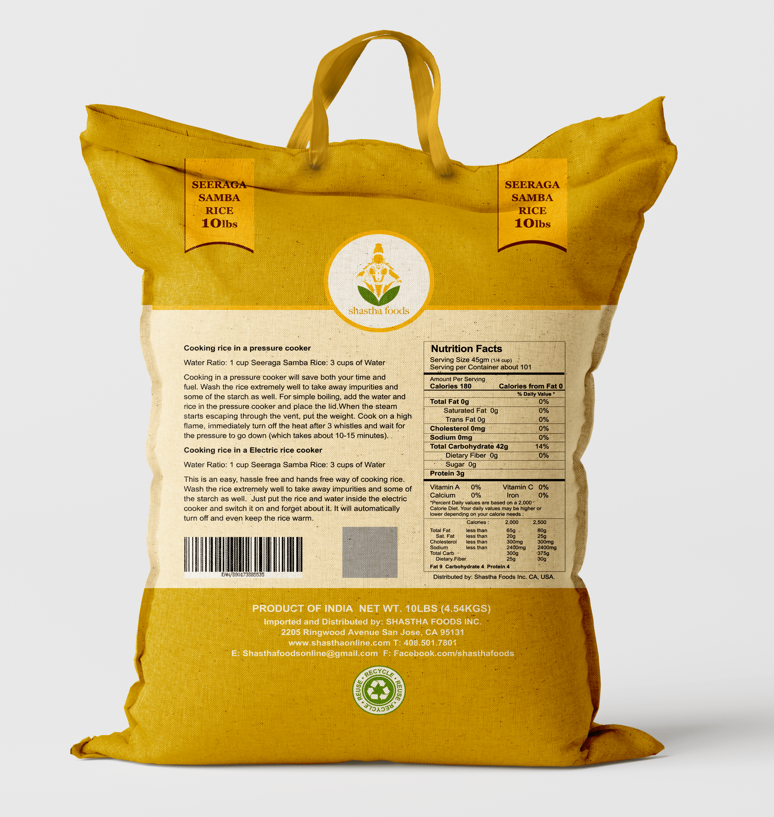 Shastha Seeraga Samba Rice  10lbs Bag(Pack of 2 )