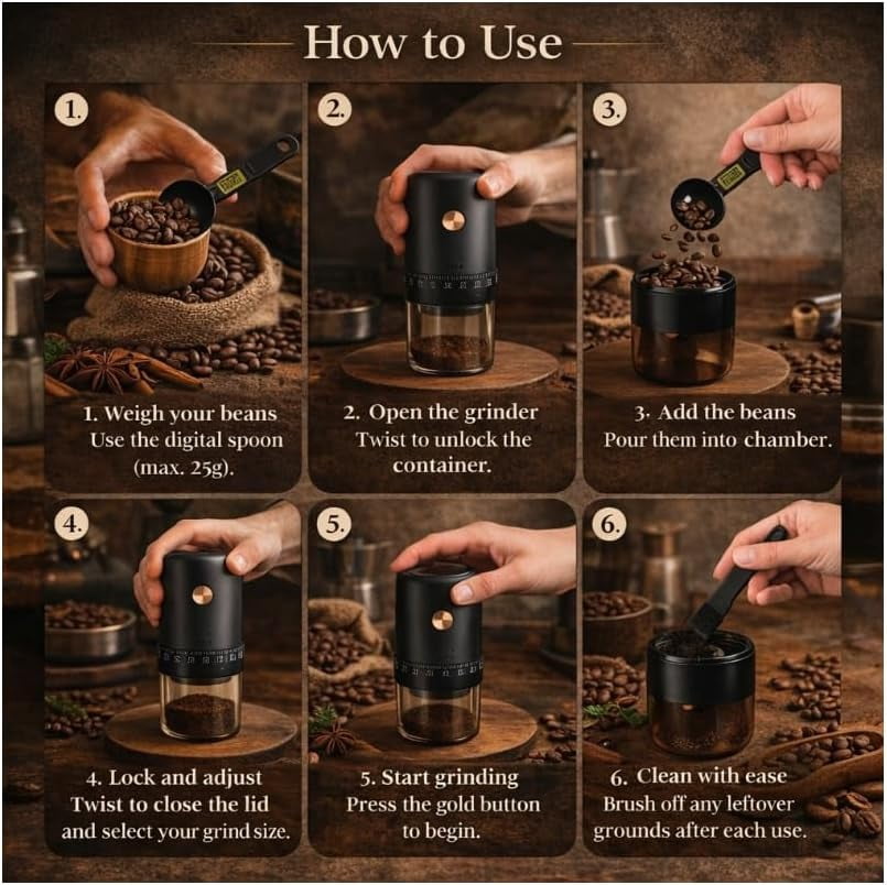 Electric Burr Coffee Grinder with 40 Settings Stainless Steel USB-C Rechargeable for Fresh Brew