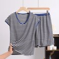 thumbnail image 2 of XuJwPNcy Women's Summer 2 Piece Lounge Sets Striped Cap Sleeve Tee Shirts with Mini Shorts Loungewear Short Sets Sleepwear, 2 of 3