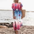 thumbnail image 5 of ZHUGeLI Summer Dresses for Women Fashion Women Casual Sexy Round Neck Independence Day Printing Summer Short Sleeve Slit Long Dress Tiered Ruffle Boho Swing Dresses, 5 of 8
