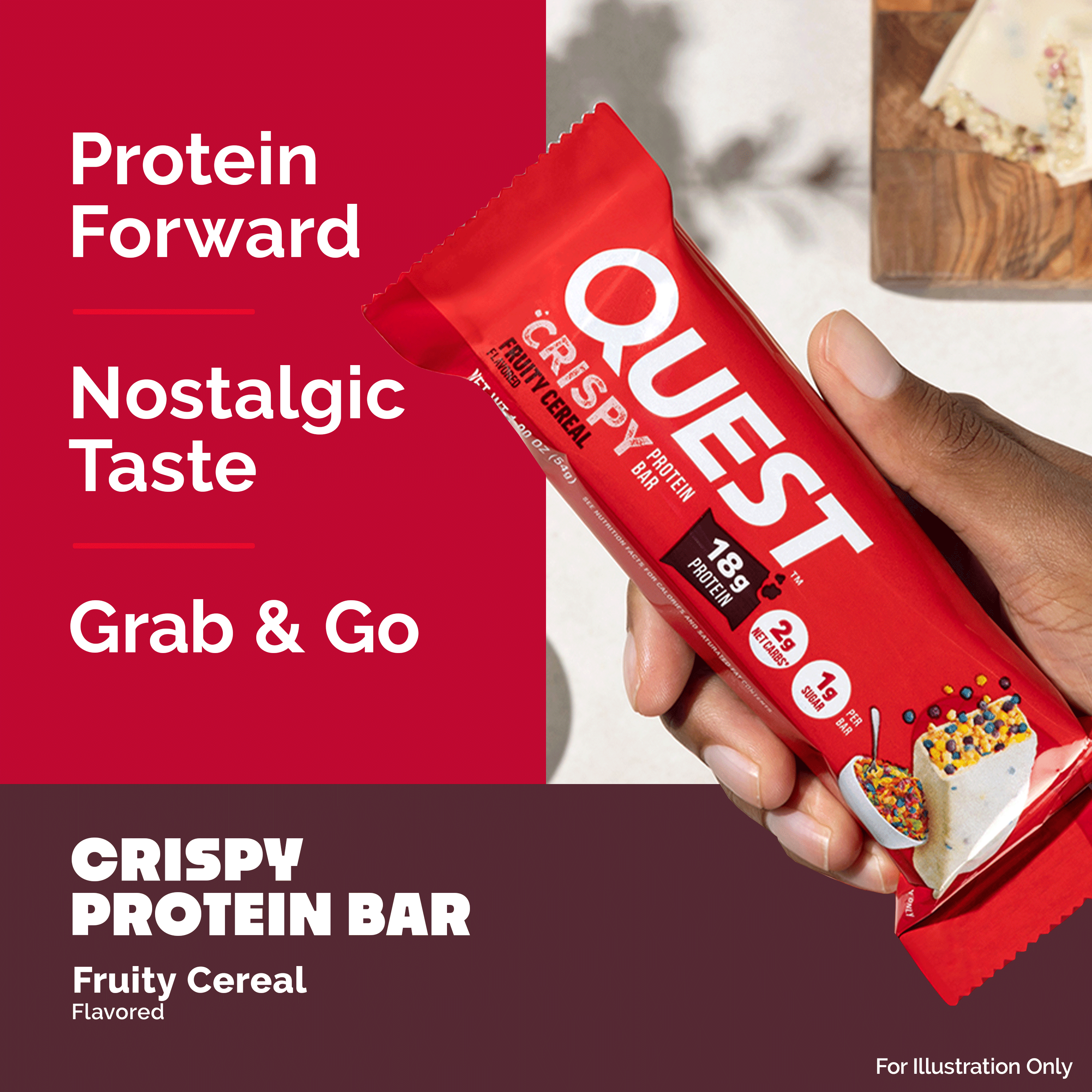 Quest Crispy Protein Bar, Fruity Cereal Flavor, 18g of Protein, 12 Count