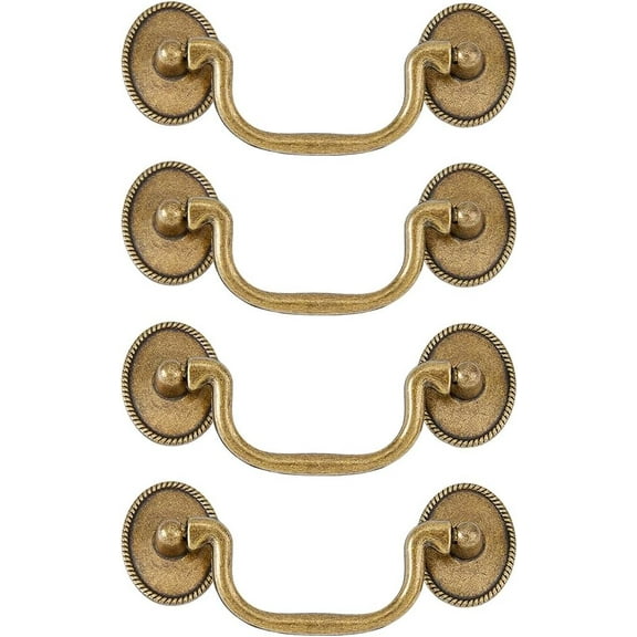 4 Sets Vintage Bail Pull Handles 3.5 inch Hole Center Bronze Drawer Handles Alloy Drop Pulls Decorative Cabinet Pull for Kitchen Cabinet Bedside Cupboard Drawer