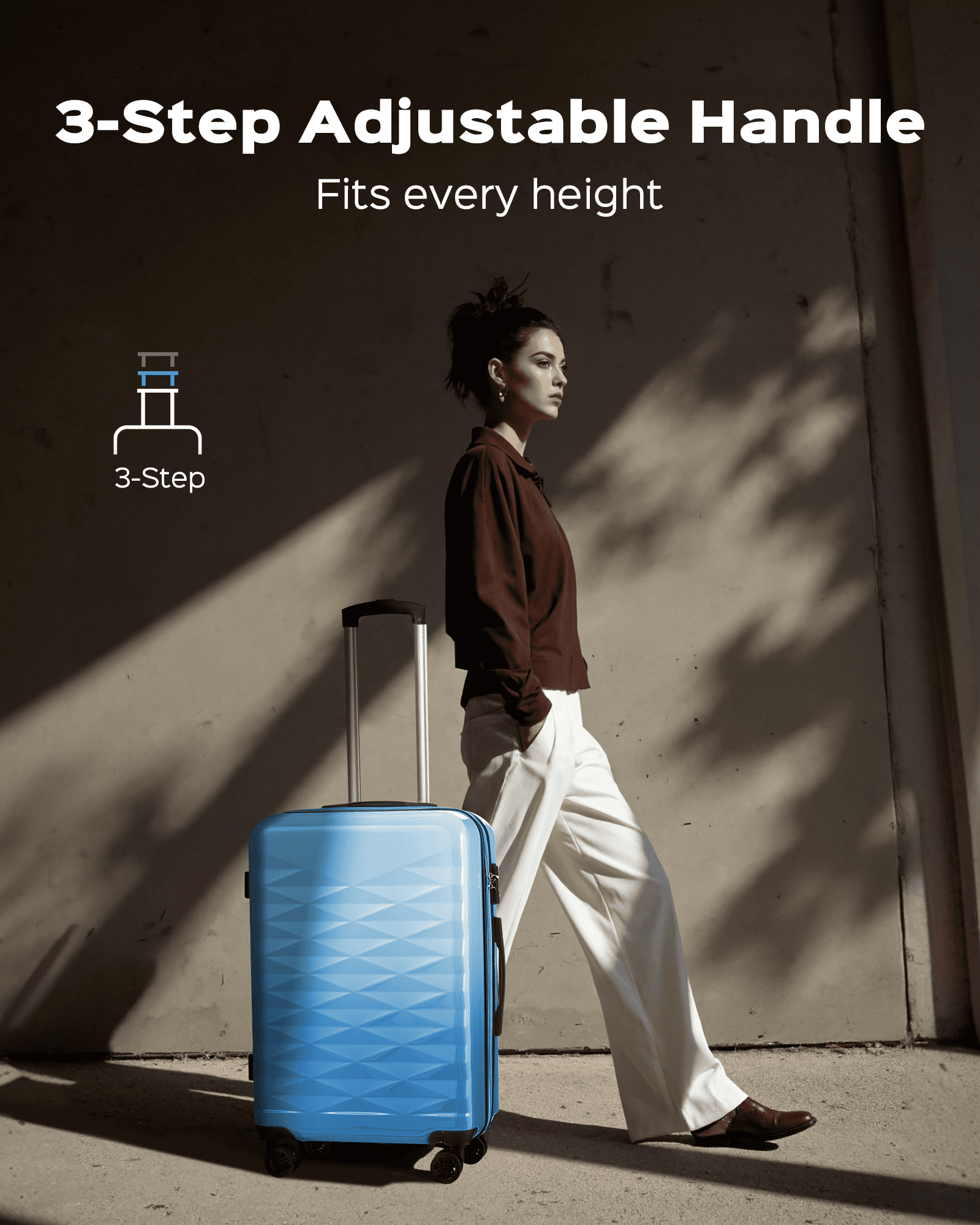 3 Piece Luggage Sets 20"/24"/28" ABS+PC Lightweight Hardshell Suitcase with Spinner Wheels and TSA Lock,Blue