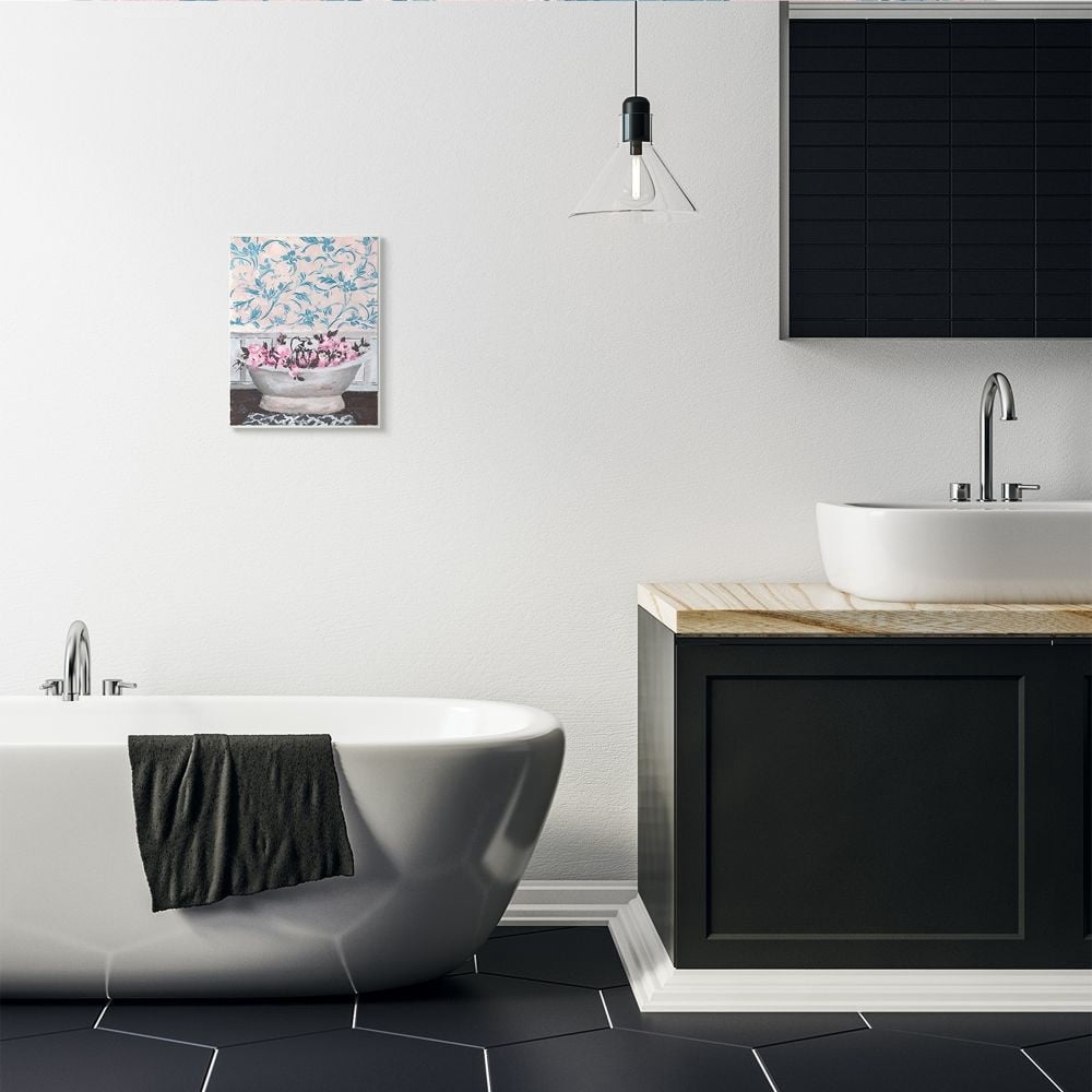 Stupell Industries Flower In Bath Tub Blue Pink Interior Design Wall Plaque by Melissa Wang