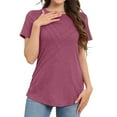 thumbnail image 2 of ZHUGeLI Fashion Ruched Round Neck Blouse Tees For Women Solid Color Loose Short Sleeve Tops Summer Classic T-Shirt Up to 50% off Clearance, 2 of 7